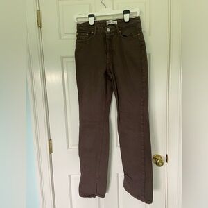 ZARA BROWN HIGH RISE STRAIGHT LEG JEANS